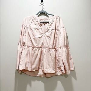 Scotch & Soda Pale Pink Tiered Peasant Blouse Cotton Girly Bell Sleeves Size L